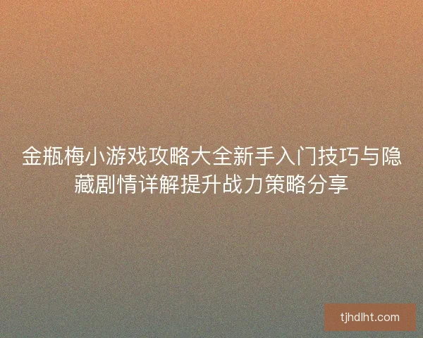 金瓶梅小游戏攻略大全新手入门技巧与隐藏剧情详解提升战力策略分享